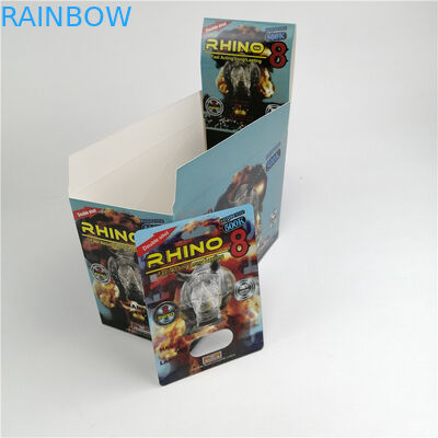 Stock Rhino 99500K บรรจุภัณฑ์บัตรตุ่มสำหรับยาเพิ่มประสิทธิภาพชายกล่องแสดงผล 24ct