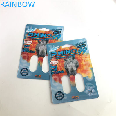 Rhino 99500k Double Hole 3D Rhino Cards สำหรับยาเพิ่มประสิทธิภาพชาย