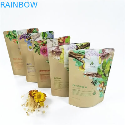 Low Moq CMYK VMPET ย่อยสลายได้ทางชีวภาพ Stand Up Pouch 100 ไมครอน