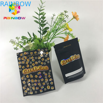 พลาสติก Mylar Ziplock Custom Stand Up Pouches 150mg Black Matte