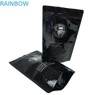 Tear Notch Standing Pouch ซิปพิมพ์เต็มลามิเนตสีดำมันวาว