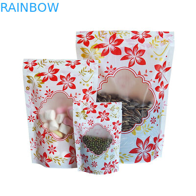 ซิปมันวาวยืนขึ้นบรรจุภัณฑ์ถุงพลาสติกโลโก้ที่กำหนดเองพร้อมหน้าต่าง