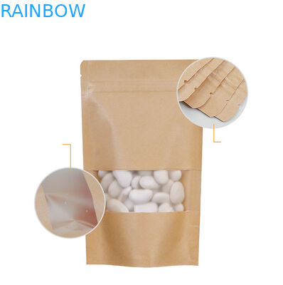 กระดาษคราฟท์สีน้ำตาล Ziplock ย่อยสลายได้ทางชีวภาพยืนขึ้นพร้อมหน้าต่าง