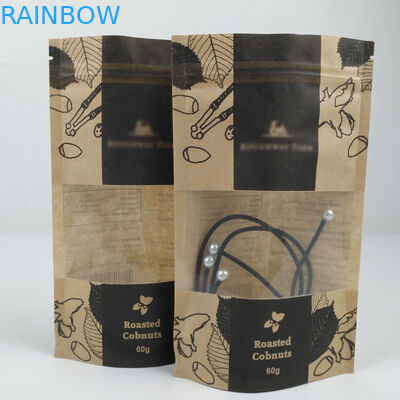 สแน็คกันน้ำยืนขึ้นถุง Ziplock กระดาษคราฟท์สีน้ำตาลลามิเนตพร้อมหน้าต่าง