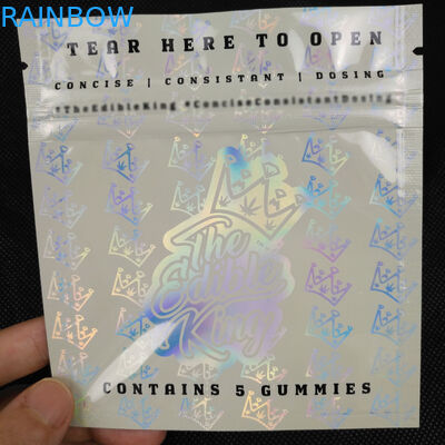 การออกแบบโลโก้ที่กำหนดเองซิปล็อคปิดผนึกอลูมิเนียมฟอยล์ Mylar พลาสติกสามด้านปิดผนึกบรรจุภัณฑ์ถุงโฮโลแกรม