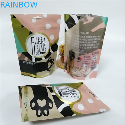 สุนัขพิมพ์แบบกำหนดเองรักษา Stand Up ฟอยล์ลามิเนต Mylar Zip lock กระเป๋าพร้อม Window / Doypack Pouch For Food
