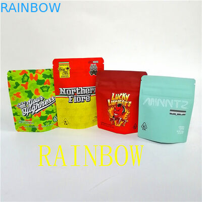 พิมพ์แบบกำหนดเองสัมผัสนุ่มพิสูจน์ยืนขึ้นเด็กหลักฐาน ziplock Matte Mylar กระเป๋าสำหรับดอกไม้แห้งออกจากบรรจุภัณฑ์