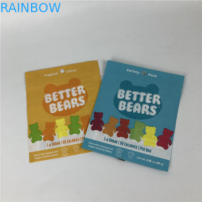 สามด้านซีลแบนความร้อนปิดผนึกขนมขบเคี้ยวคุกกี้กิน CBD THC Gummies ถุงบรรจุภัณฑ์ย่อยสลายได้