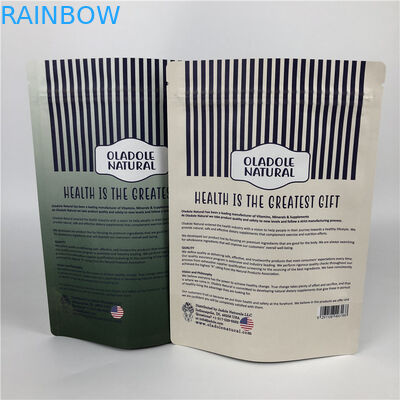 ชิปพิมพ์แบบกำหนดเอง Zip Lock Stand Up Pouch ถุงกระดาษคราฟท์สีขาว