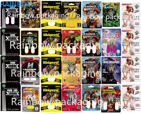 3D Blister Rhino Packaging Cards สำหรับ Rhino 10K / 100K / 69 Pills Paper Box Pink Pussy Cat Pills