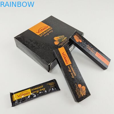 ขายส่งบรรจุภัณฑ์สีดำแบบกำหนดเอง 22g น้ำหนักซองกล่องน้ำผึ้งหวานสำหรับ Vitamax Energy Honey