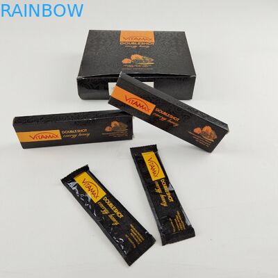 ขายส่งบรรจุภัณฑ์สีดำแบบกำหนดเอง 22g น้ำหนักซองกล่องน้ำผึ้งหวานสำหรับ Vitamax Energy Honey