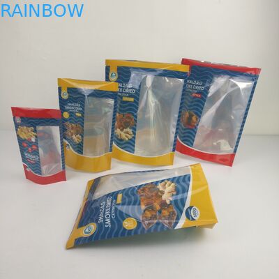 ถุงบรรจุภัณฑ์กันกลิ่นเคลือบเงาขนมขบเคี้ยวอาหารแห้ง Mylar Ziplock ยืนขึ้นถุง