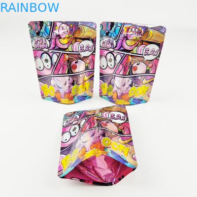 3.5g Stand Up Zip Pouch Mylar Bags Hologram Aluminium With Child Proof Zipper