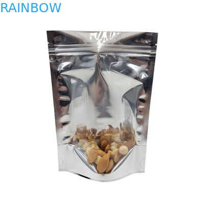 บรรจุภัณฑ์อลูมิเนียมฟอยล์ CMYK Mylar Doypac Clear Window Front Silver Back Stand Up Resealable