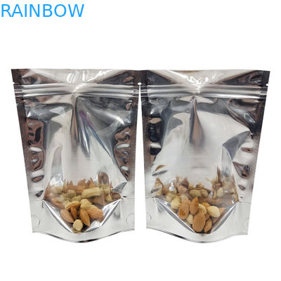 บรรจุภัณฑ์อลูมิเนียมฟอยล์ CMYK Mylar Doypac Clear Window Front Silver Back Stand Up Resealable