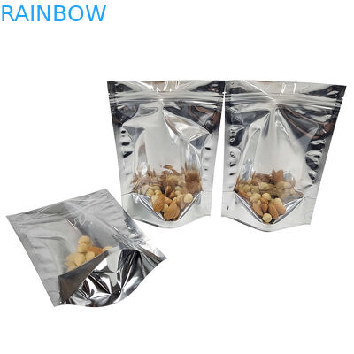 บรรจุภัณฑ์อลูมิเนียมฟอยล์ CMYK Mylar Doypac Clear Window Front Silver Back Stand Up Resealable