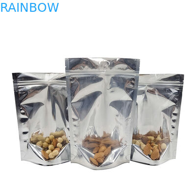 บรรจุภัณฑ์อลูมิเนียมฟอยล์ CMYK Mylar Doypac Clear Window Front Silver Back Stand Up Resealable