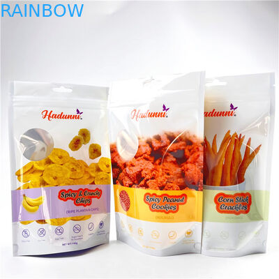ถุง Mylar ที่ปิดสนิทพิมพ์แบบกำหนดเองสำหรับขนมขบเคี้ยว Banana Chips Stand Up Zipper
