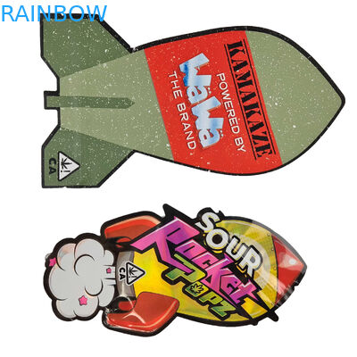 3.5g ถุง Mylar กันกลิ่นปิดผนึกแบบกำหนดเองพิมพ์ไดคัทพิเศษที่ไม่ซ้ำใครรูปร่างไม่สม่ำเสมอ