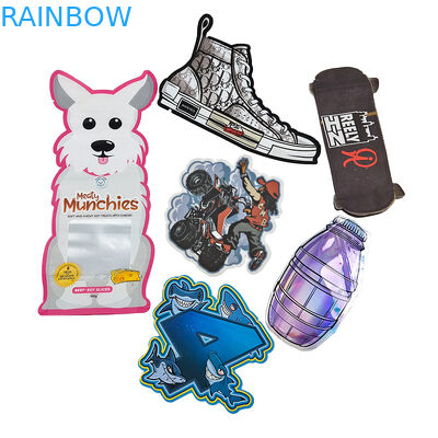 3.5g ถุง Mylar กันกลิ่นปิดผนึกแบบกำหนดเองพิมพ์ไดคัทพิเศษที่ไม่ซ้ำใครรูปร่างไม่สม่ำเสมอ