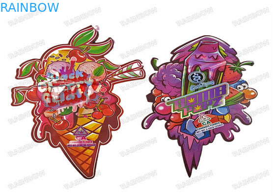 ถุงกันกลิ่นรูปทรงพิเศษพร้อม Ziplock Custom 28g 14g 7g 3.5g Die Cut Snack Bag Packaging