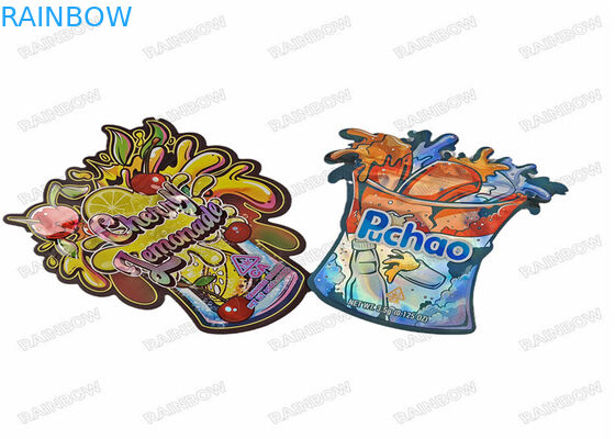 ถุงกันกลิ่นรูปทรงพิเศษพร้อม Ziplock Custom 28g 14g 7g 3.5g Die Cut Snack Bag Packaging