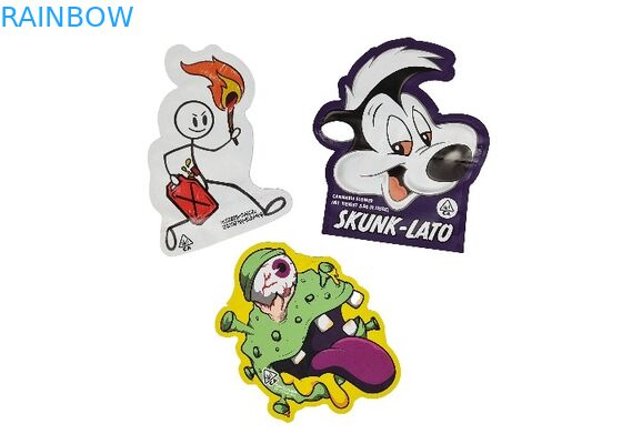 3.5g - 28g โฮโลแกรมอลูมิเนียมฟอยล์ถุง Mylar พื้นผิวด้านรูปร่างพิเศษผิดปกติ