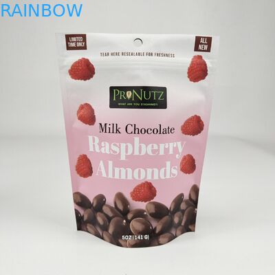 กระเป๋าสะพายอาหารพลาสติกสแตมป์ที่สามารถปิดใหม่ได้ กระเป๋าสะพายอาหารที่สามารถยืนขึ้นได้ กระเป๋าสะพายอาหารที่พิมพ์ออกแบบตามสั่ง Ziplock Poly Bag Bag สําหรับผลไม้แห้ง