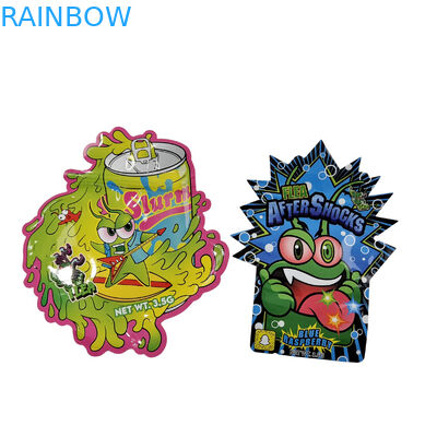 3.5 กรัม แพ็คเกจที่กําหนดเอง และการพิมพ์โลโก้พิเศษ แบบพิเศษในรูปทรงพิเศษ พิมพ์แบบโฮโลแกรฟิก ตัดสั้น Mylar Bag