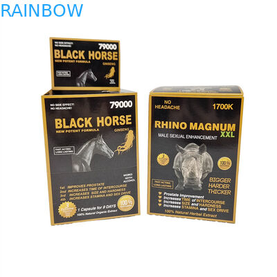 พิมพ์ตามสั่ง การบรรจุเครื่องเสริมชาย Gongji Rhino Pills เครื่องดื่มกล่องกระดาษกับสติ๊กเกอร์