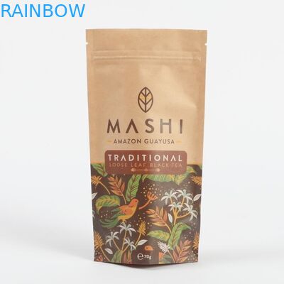 กระดาษไครฟอฟท์ที่สามารถบีโอเดเกรดได้ตามสั่ง ถุงบรรจุ Zip Lock Stand Up สําหรับผงชาและกาแฟ