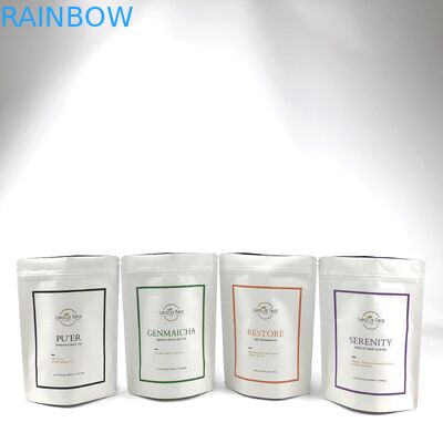 กระเป๋าสตางค์ยืนที่สามารถปิดใหม่ได้ พร้อมโลโก้ที่กําหนดเองสําหรับบรรจุถุงชาแห้ง