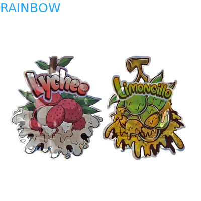 กระเป๋าบรรจุแบบไม่เรียบร้อย กระเป๋าสะพาย Holograph Foil Die Cut กระเป๋าสะพายแบบพิเศษ Ziplock พลาสติก Mylar 3.5g กระเป๋าสะพายแบบ Die Cut