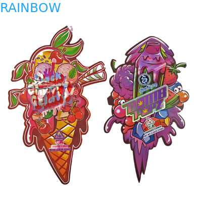 กระเป๋าบรรจุแบบไม่เรียบร้อย กระเป๋าสะพาย Holograph Foil Die Cut กระเป๋าสะพายแบบพิเศษ Ziplock พลาสติก Mylar 3.5g กระเป๋าสะพายแบบ Die Cut