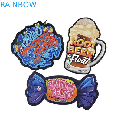 การพิมพ์แบบกําหนดเอง Soft Touch Holograph Die Cut แบบไม่เรียบร้อย รูปทรงพิเศษ พลาสติกซิป Mylar ถุงบรรจุอาหาร