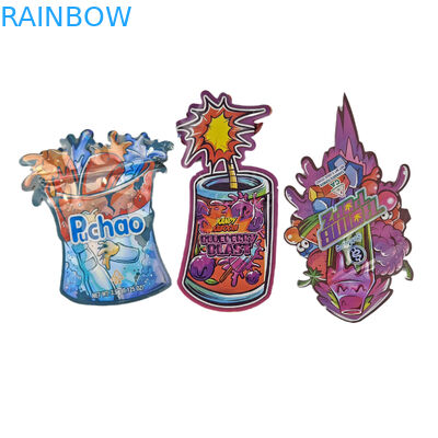 การพิมพ์แบบกําหนดเอง Soft Touch Holograph Die Cut แบบไม่เรียบร้อย รูปทรงพิเศษ พลาสติกซิป Mylar ถุงบรรจุอาหาร