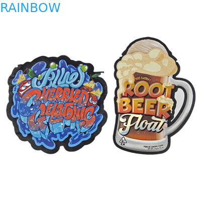 ตัดแบบจําเพาะ แบบไม่เรียบร้อย แบบพิเศษ พลาสติก ป้องกันเด็ก Mylar Packaging With Zipper 3.5g Food Grade Custom Shape Mylar