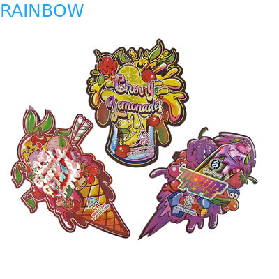 ตัดแบบจําเพาะ แบบไม่เรียบร้อย แบบพิเศษ พลาสติก ป้องกันเด็ก Mylar Packaging With Zipper 3.5g Food Grade Custom Shape Mylar