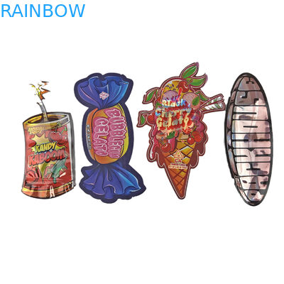 โลโก้แบบคัดมา Matte โป้พลาสติกทรงปิดใหม่ ป้องกันกลิ่น Die Cut Ziplock 3.5 Mylar Bags For Candy