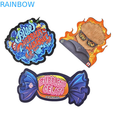 กระเป๋ากันกลิ่นทรงไม่สม่ําเสมอพิเศษ พร้อม Ziplock Custom28g 14g 7g 3.5g Die Cut Snack Food Packaging กระเป๋า Mylar