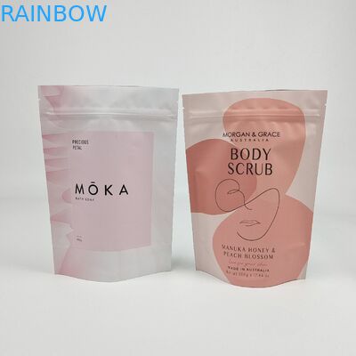 สะอาดร่างกายคุณภาพสูง กระเป๋าบรรจุพิมพ์ กระเป๋าพลาสติก โฟลยอลูมิเนียม Custom Zipper ยืนขึ้นกระเป๋าสําหรับเกลืออาบน้ํา