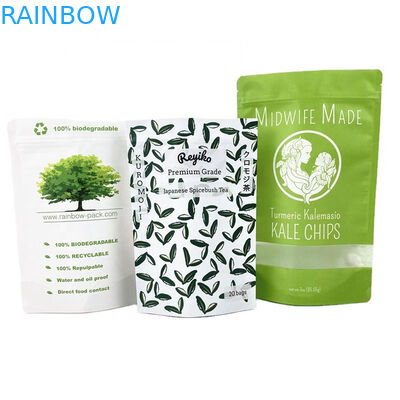 โลโก้ที่กําหนดเอง กระดาษครัฟต์ 100% สามารถทําลายได้ ถุงที่ปิดใหม่ได้ สําหรับอาหาร ขาวถั่วกิน แพคเกจ ถุงชาลื่นเปล่า