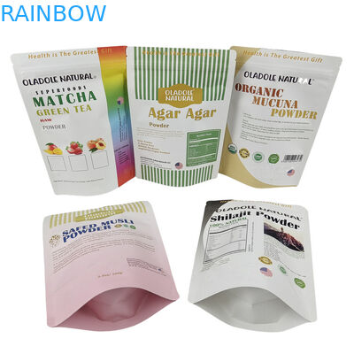 ขายปลีก กระเป๋ากระดาษ Kraft Stand Up ที่พิมพ์ตามสั่ง สําหรับอาหาร ขนมถั่ว ข้าว ชาเครื่องเทศ กระเป๋า Mylar ที่สามารถทําลายได้ทางชีวภาพ