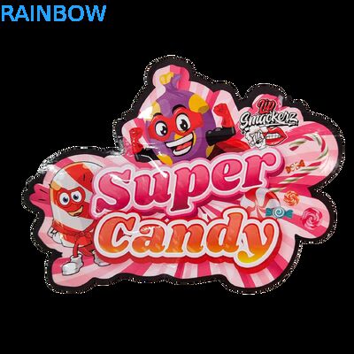 ถุงพลาสติก Die Cut 3.5g ซิป Mylar เคลือบเงา สำหรับบรรจุภัณฑ์ขนมกัมมี่สมุนไพร ป้องกันกลิ่น พื้นผิวเงางาม