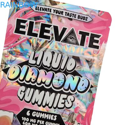 ไดคัท คาลิ 3.5 กรัม 7 กรัม 14 กรัม 28 กรัม Mylar Bags สําหรับยํายํายํา Holographic หอมกันซิปล็อค