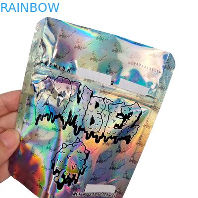 กระเป๋า Mylar Holographic กระเป๋ากันกลิ่นซับซ้อน กระเป๋ายืน 3.5g / 7g / 1oz / 1lb กระเป๋าพลาสติกกับซิป