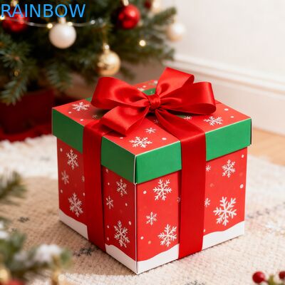 กล่องของขวัญสี่เหลี่ยมผืนผ้า Kraft รีไซเคิลได้ ย่อยสลายได้ ฝาพับ ริบบิ้น เคลือบ UV ด้าน กล่องของขวัญวันเกิด คริสต์มาสแบบกำหนดเอง