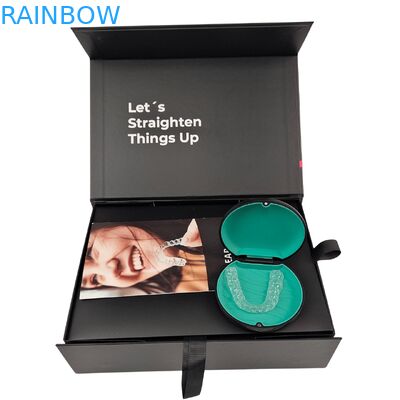กล่องบรรจุภัณฑ์จัดฟันแบบใสแบบกำหนดเอง พร้อมแม่เหล็กปิด ความหนา 350g และดีไซน์ที่ปรับแต่งได้สำหรับอุปกรณ์จัดฟัน