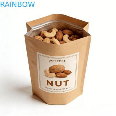 การพิมพ์ดิจิตอลที่กําหนดเอง กระดาษ Kraft กระดาษประปาความร้อน กระเป๋ายืนพร้อมหน้าต่าง สําหรับอาหารสัตว์เลี้ยงและอาหารว่าง กันความชื้น